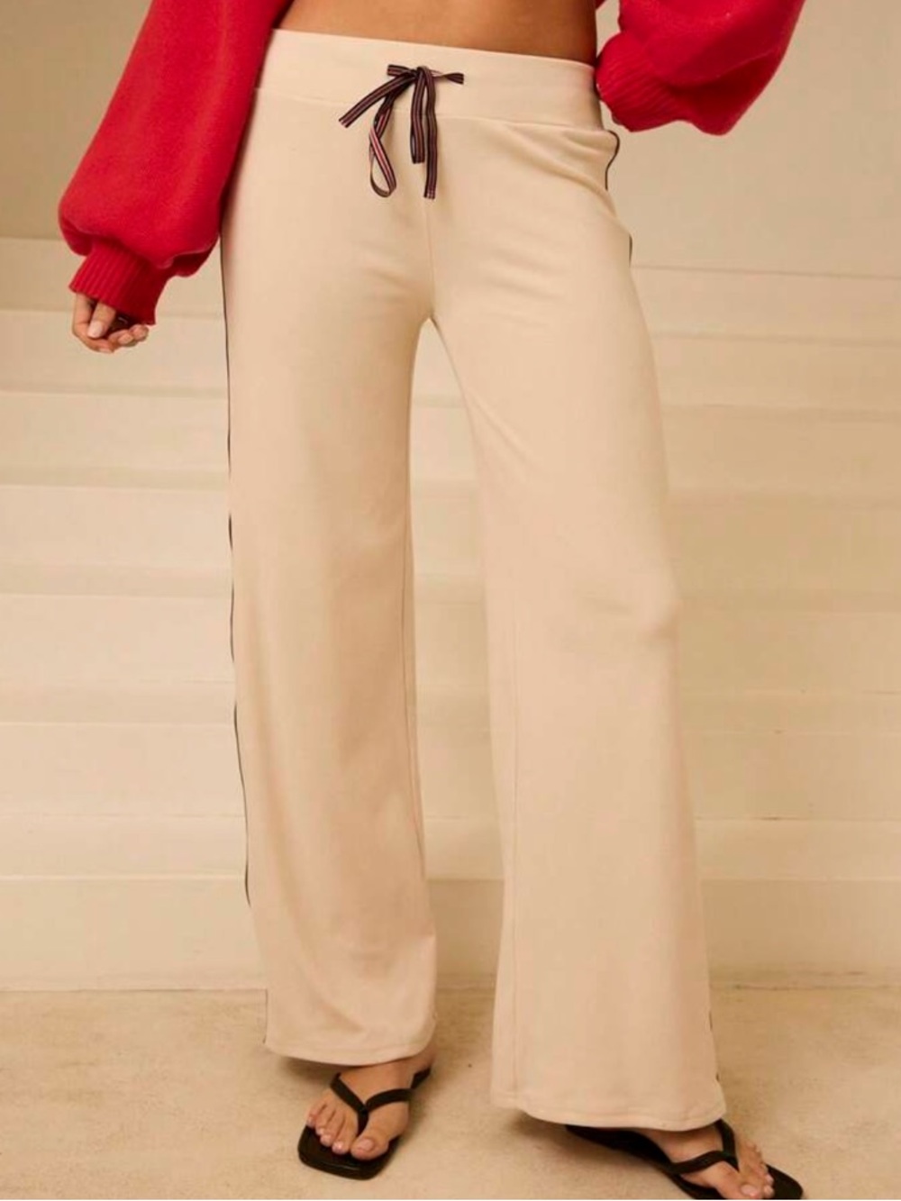 Women's Wide-Leg Drawstring Pants - Cream